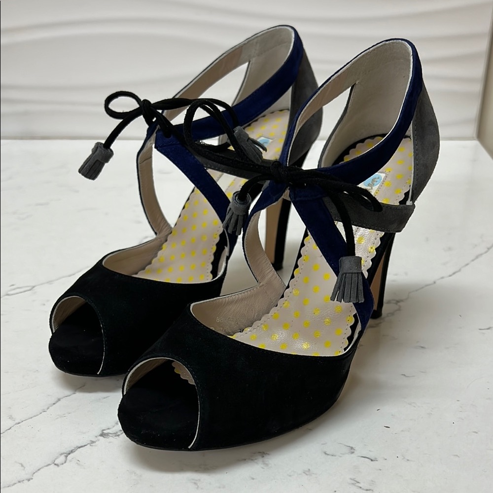Almost NEW Boden Black and Gray Suede Stiletto Heels - EU 38 / US 8